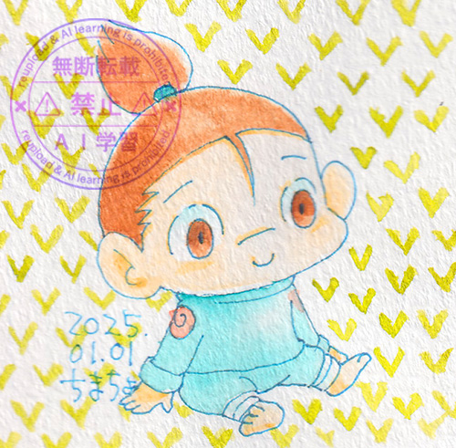 20250101イルカ先生カラーインク画